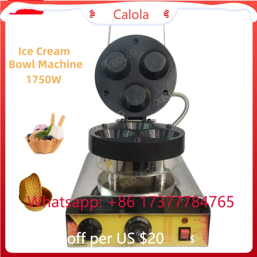 Commercial Ice Cream Cone Bowl Maker Non-stick Crispy Waffle Container Machine