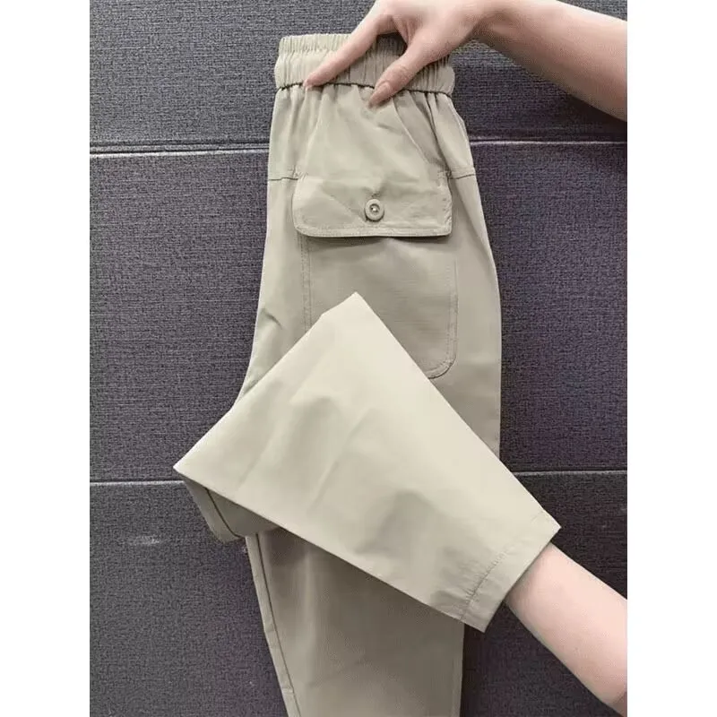 Ladies Fashion High Waist Quick Drying Carrot Trousers Women Large Size 4XL Pantalons Summer Femme Nine Point Casual Haren Pants