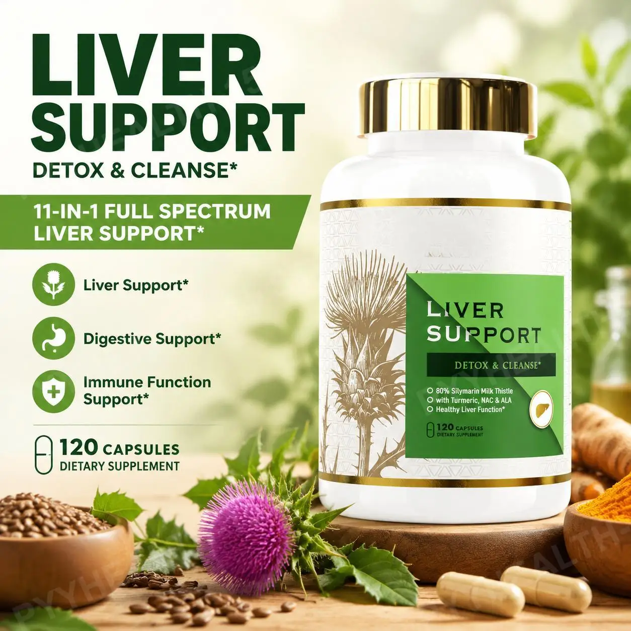 Milk Thistle Complex with NAC, Alpha Lipoic Acid, Choline, Zinc & Selenium, Advanced Liver Function Support, 120 Capsules