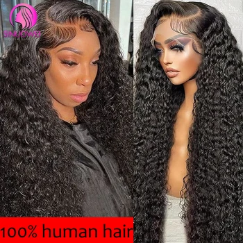 Parrucche anteriori in pizzo con onda d'acqua Parrucche anteriori in pizzo 13x4 per capelli umani Densità del 180% Linea sottile naturale Parrucche per capelli umani ricci con acqua Pre pizzicate