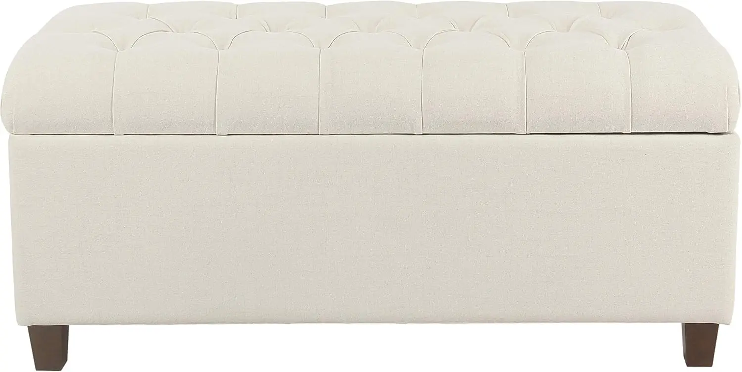 Bench with Hinged Lid | Bench with Storage for Living Room & Bedroom, Soft Cream, Textured Neutral