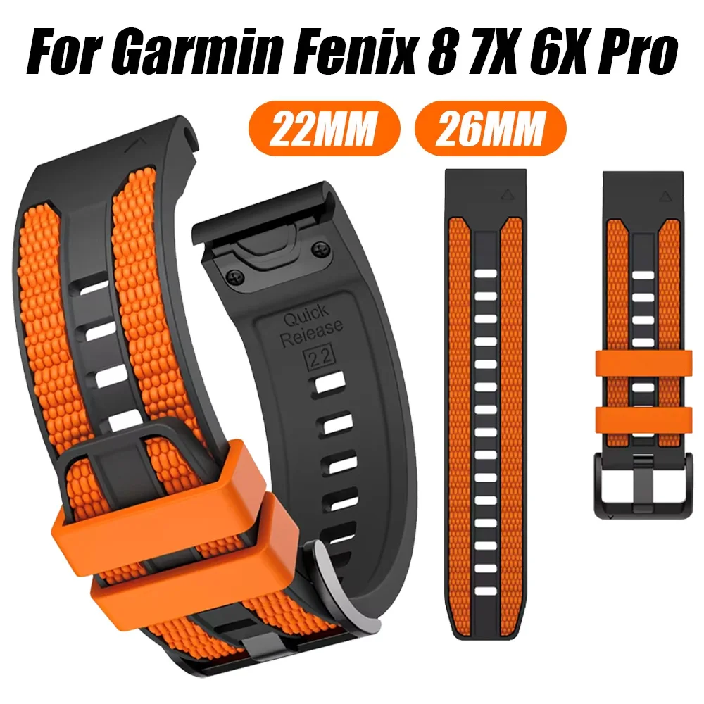 QuickFit 22mm 26mm zweifarbiges Silikonarmband für Garmin Fenix 8 Epix Pro Gen 2 47mm 51mm/Fenix 7X 6X 5X Plus Armband Uhrenarmband