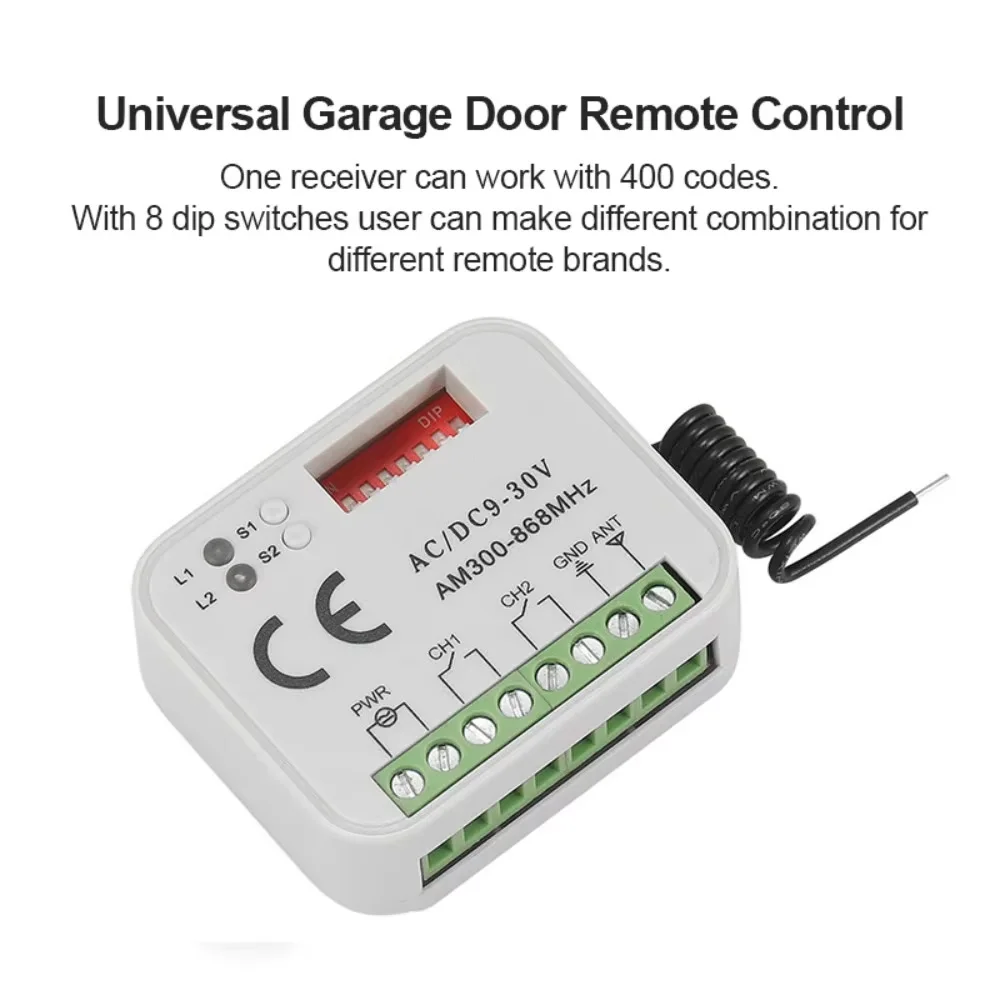 

300-900MHZ AC DC 9-30V Universal Garage Gate Receiver Controller BERNER MARANTEC SOMMER 868mhz Receiver 433