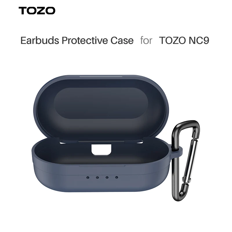 TOZO NC9 Protective Silicone Case Shockproof Soft Skin Cover for TOZO NC9 Earbuds with Front LED Visible and Keychain Blue