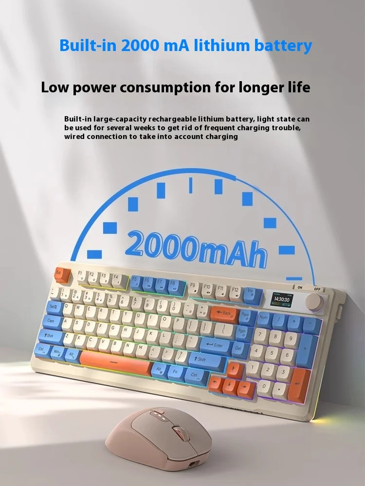 Imagem -05 - Teclado Mecânico sem Fio V98 Pro Bluetooth Retroiluminação Rgb com Tela Teclado para Jogos Três Modos 2000mah