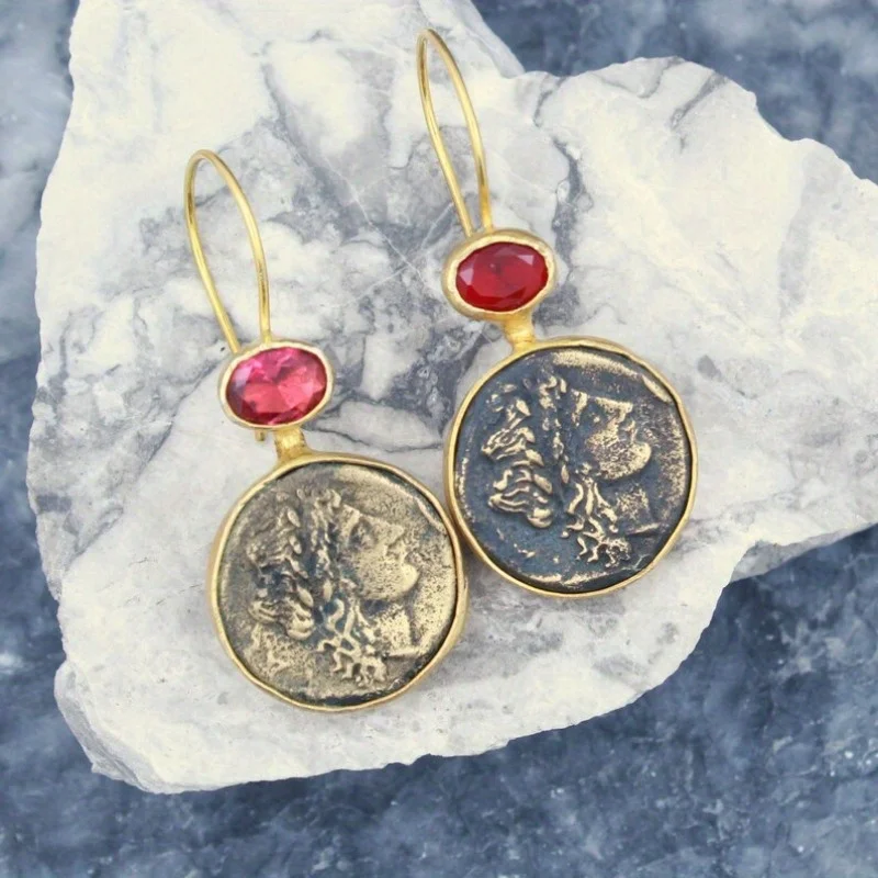    Vintage vergoldete rote Stein-Ohrhänger für Damen, modisch, für Bankett, Party, Persönlichkeit, Anhänger, eleganter Schmuck