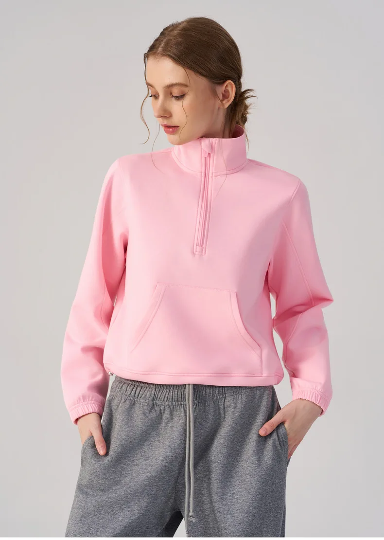 Women Half Zip Pullover Stand Collar Sweatshirt Autumn Winter Outdoor Sports Long Sleeve Top Tennis Fitness Yoga Jacket