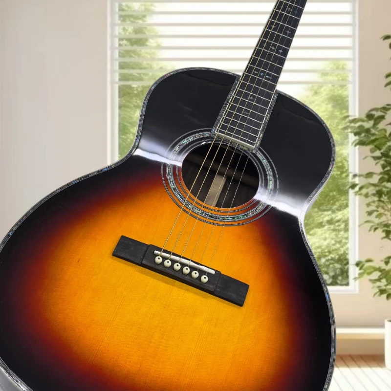 00042 VS Style Acoustic Guitar Sunburst Top Multi Color Striped Rosewood Back Sides Abalone Shell Binding Trapeze Tailpiece