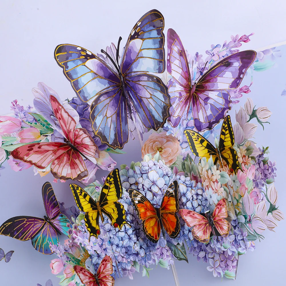 

3D Greeting Card Mother's Day Butterfly Bouquet Folded Greeting Card Paper Carved Flower Birthday Gift Holiday Blessing Gift