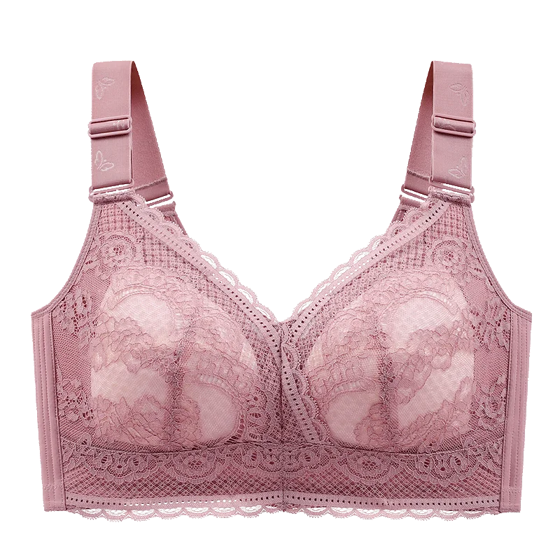 Women\'s Full Figure Wirefree Lace Plus Size Bra No Padded Minimizer Bra 80-120DE Contracting Bra Wireless Push up Comfort Breast