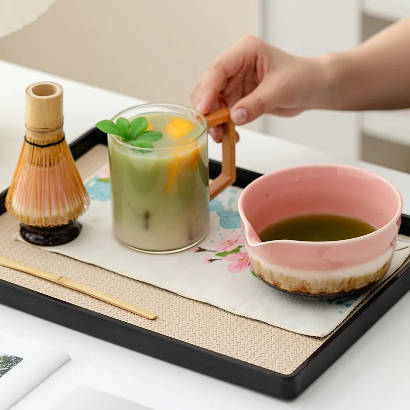 

6PCS ​Kiln-Transformed Glaze Sakura Pink Matcha Set - International Popular Color Ceramic Chawan with Spout & Hyakuhon Whisk