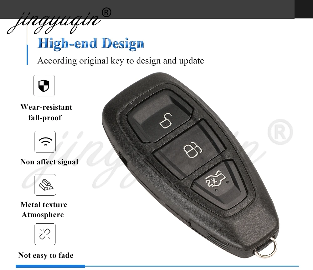 jingyuqin Car Remote Key For Ford Focus Fiesta C-Max Mondeo Ecosport Galaxy Kuga Smart Keyless 2/3Button 4D63 433MHz KR55WK48801