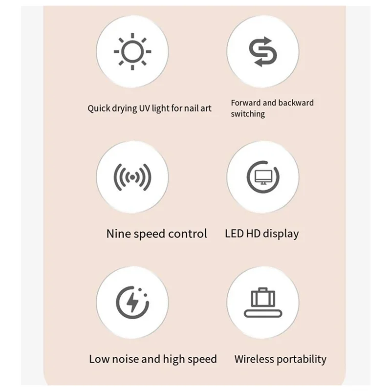 BAAO-New HX-15 مصباح شواء متعدد الوظائف ملمع أظافر 9 سرعات إلى الأمام والخلف التبديل 18000 دورة في الدقيقة أداة الأظافر
