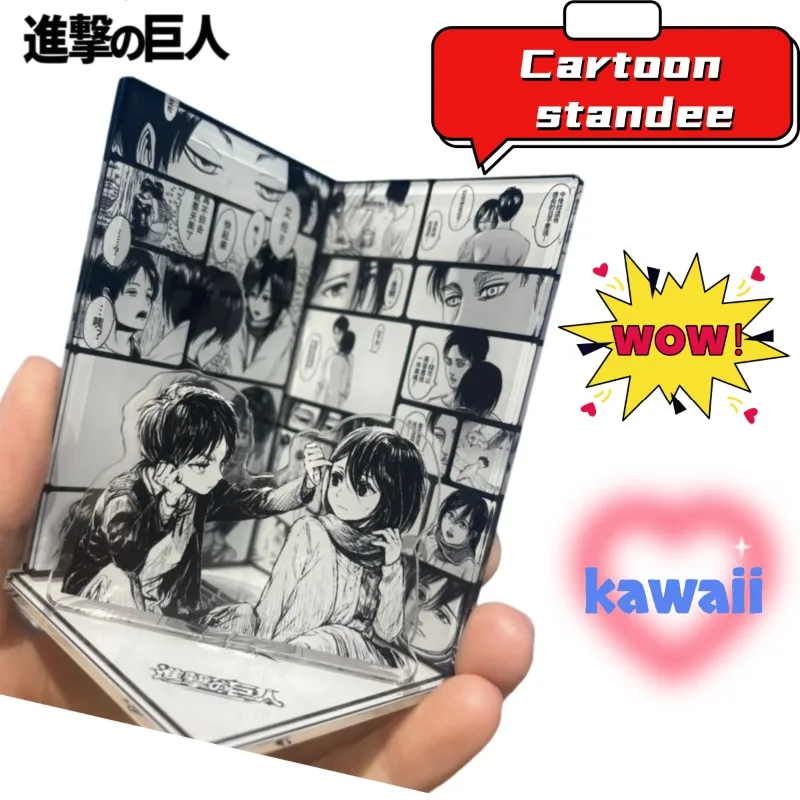 Mini Attack on Titan Anime-Zubehör: Eren & Mikasa Szene Acryl-Ständer, Schwarze Linienzeichnung DIY-Figur Desktop-Ornament Geschenk
