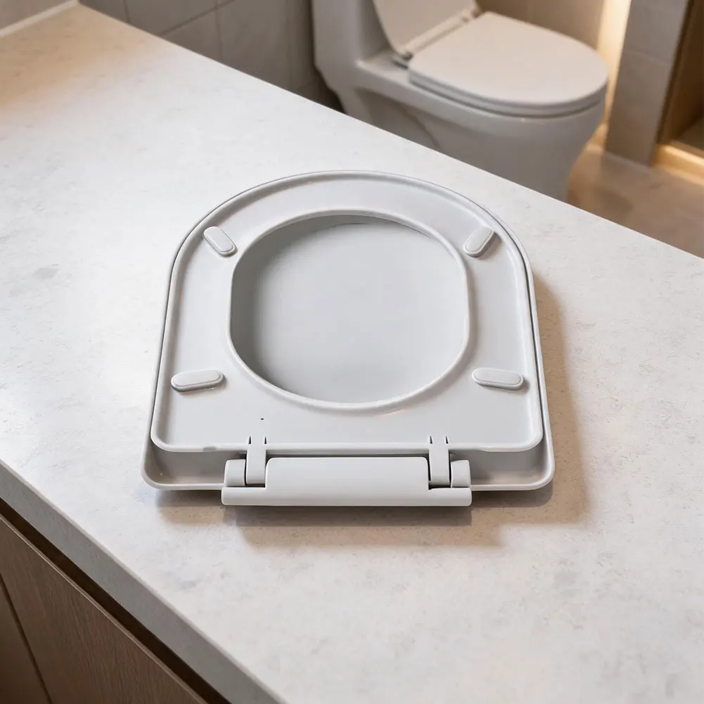 Fotografia 7: Assento Sanitário Curvo em U com Fechamento Suave para Sanitários Compactos, Design de Desmontagem Rápida, Conforto, Curvatura em Loop, PP Branco, 45x35x7 CM
