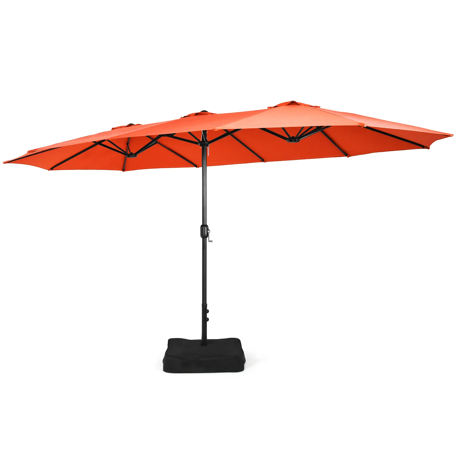 15FT Double-Sided Twin Patio Umbrella Sun Shade Outdoor Crank Market Base Orange