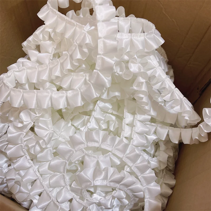 2.5CM Wide White Black Glitter Satin 3D Pleated Sewing Cloth Lace Fabirc Embroidery Ruffle Trim Dress Collar DIY Fringe Ribbon