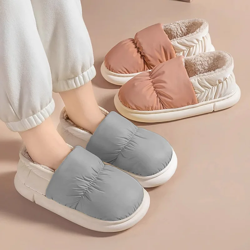 

Men's Cotton Slippers for Autumn and Winter with A Bag Heel and Warm Waterproof Thick Bottom Women's Woolen Cotton Shoes
