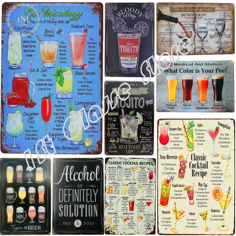 

Vintage Cocktail Shots Metal Tin Signs Plaque Beer Plate For Bar Pub Man Cave Bloody Poster Wall Decor