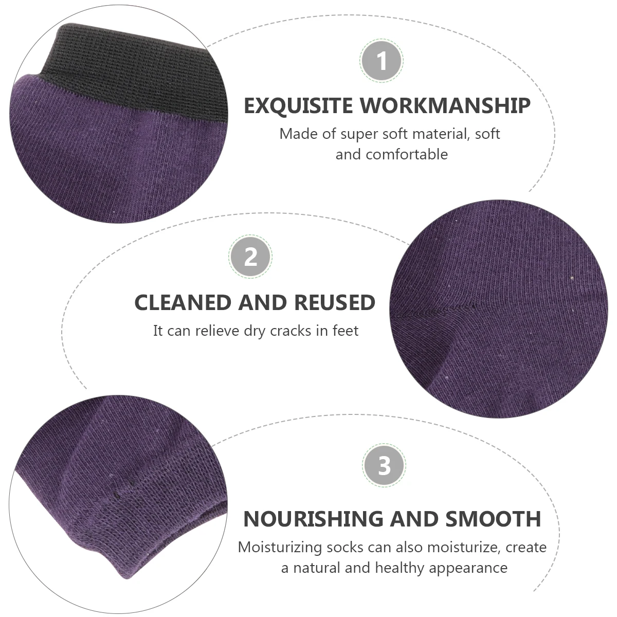 

5 Pairs Moisturizing Socks Hydrating Cracked Heel Purple Cotton Reusable Foot Care Toolsheel Sleeves Protector