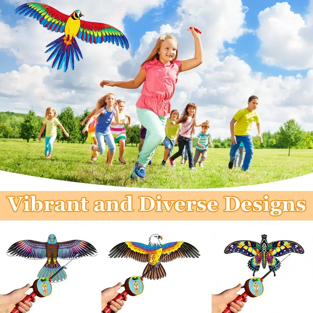 35cm Fishing Rod Kite Toys For Kids Vivid Butterfly Swallow Parrot Easy To Fly Goldfish Kites Garden Decor Ornament