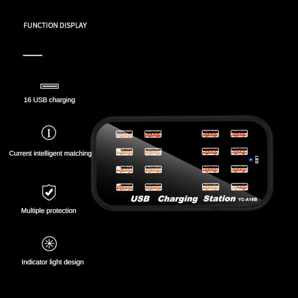 16 Port USB Charging Station Charging Station USB Charger For Car Headphones Multiple Devices Laptop Smartphones