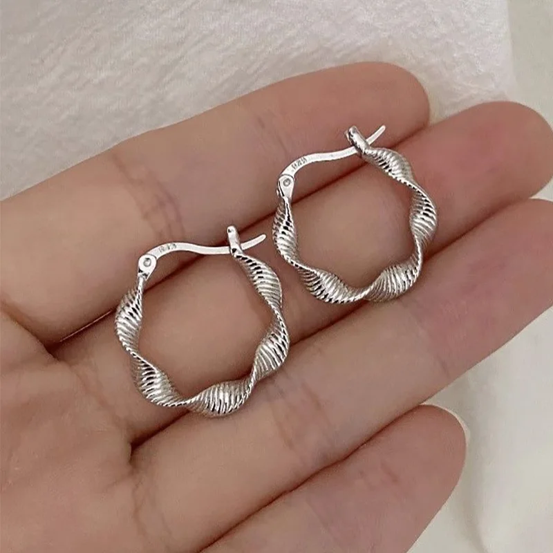 Foxanry Prevent Allergy Twist Geometric Hoop Earrings For Women Couples Classic Simple Hip Hop Creative Birthday Jewelry Gifts