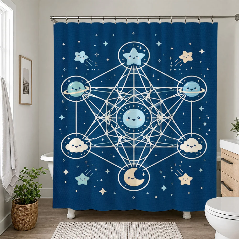 Celestial Constellation Galaxy Stars Moon Planets Shower Curtain Bathroom Decor Nursery Kids Room