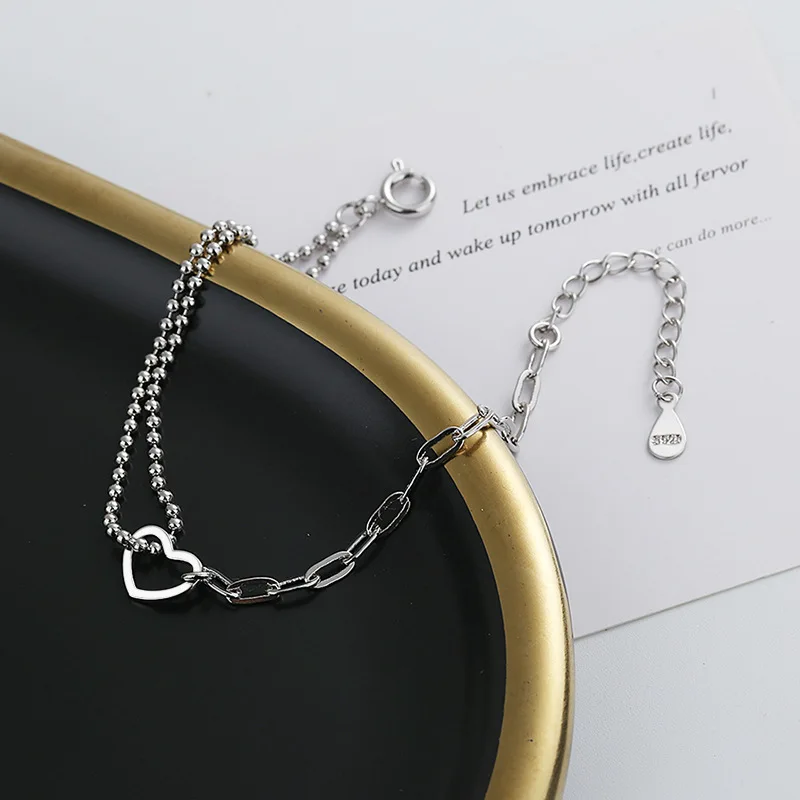 925 Sterling Silber Doppel-Liebesherz Hohle Runde Perlen Armband Damen Mode Romantischer Schmuck Klassisch Verstellbar – Detail 35