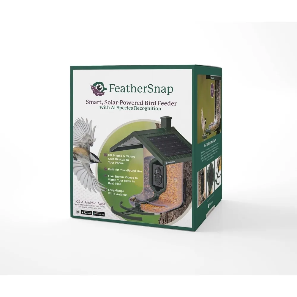 توصيل مجاني - وحدة تغذية الطيور الذكية مع تحديد الذكاء الاصطناعي وكاميرا عالية الدقة - بطاقة SD تعمل بالطاقة الشمسية بسعة 32 جيجابايت، وقماش للتنظيف