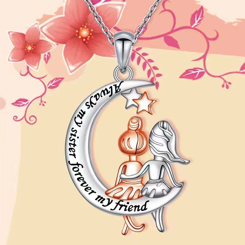 Always My Sister Forever My Friend Moon Girls Pendant Necklace Birthday Gift