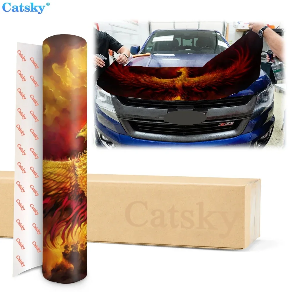 Fiery Phoenix Car Hood Vinyl Stickers Wrap Vinyl Film Engine Cover Decals Sticker  Car Accessories Car Hood Protector