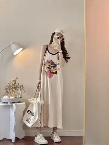 학생 여름 귀여운 잠옷 복장 여성 섹시한 민소매 홈 의류 여성 편안한 캐주얼 인쇄 Homedress Nighties
