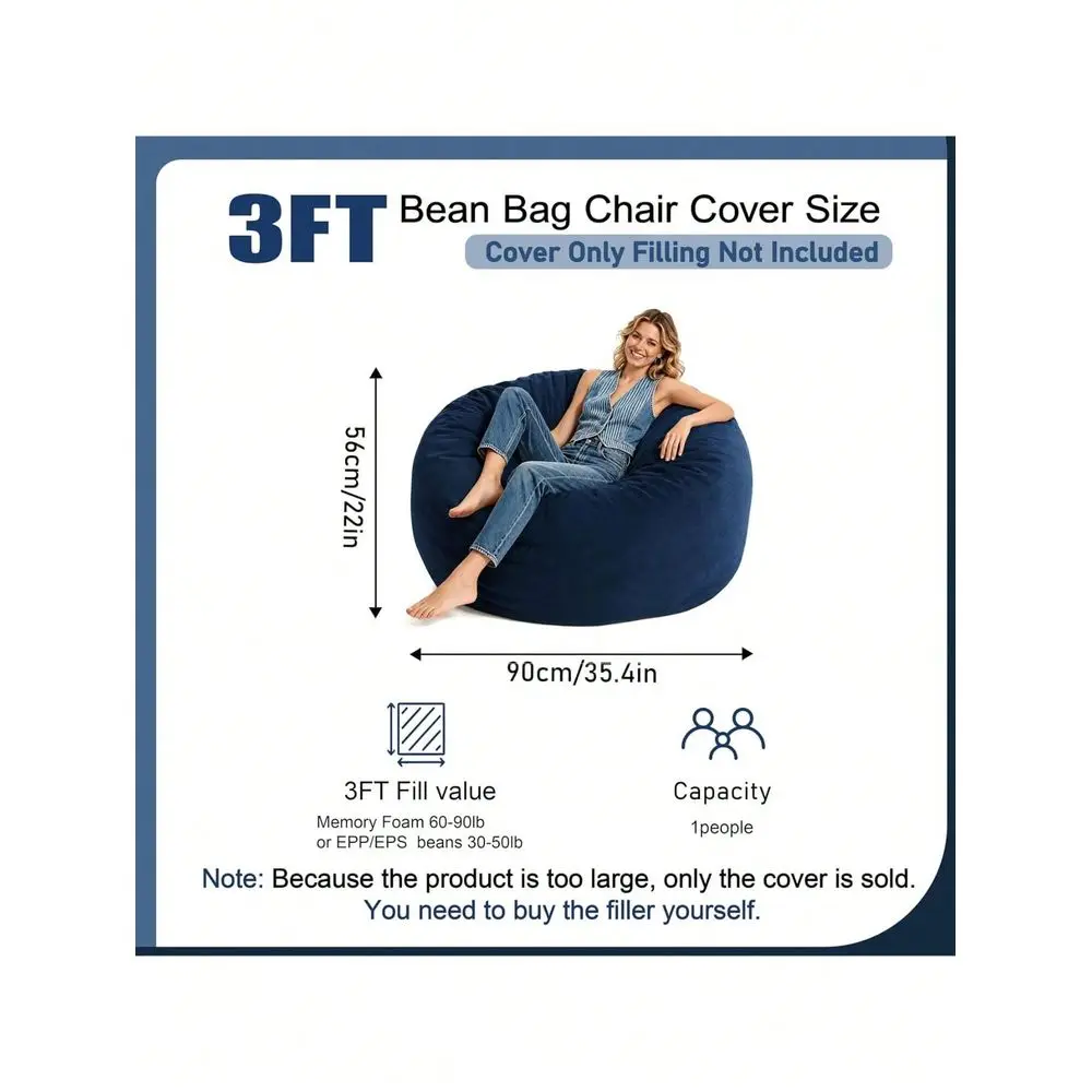Bean Bag Chair Cover Soft Fluffy Dutch Velvet Bean Bag Bed No Filling, Cover Only, Comfy Washable Lazy Sofa Cover Adults And Ki
