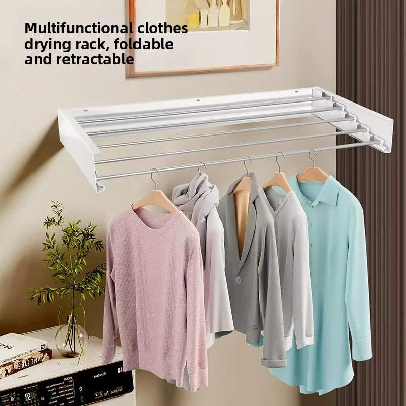 

Foldable Wall Mounted Clothes Drying Rack Indoor Outdoor Expandable Windproof Laundry Hanger Space Saving