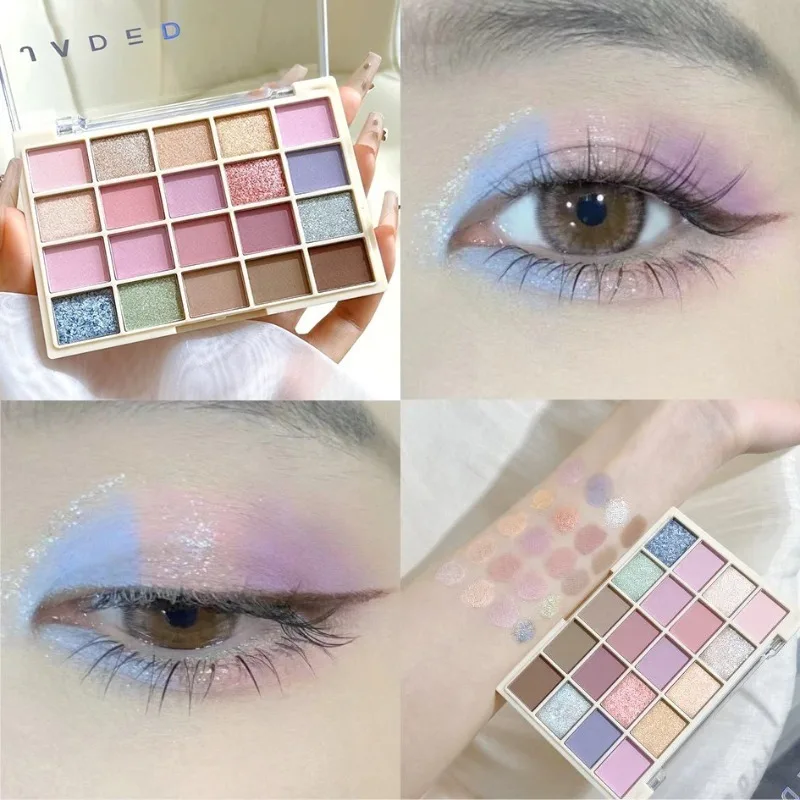 Paleta de sombras brilhantes para mulheres fosca, brilhante, baixa saturação, pigmentos oculares, rosa, azul, cosméticos coreanos