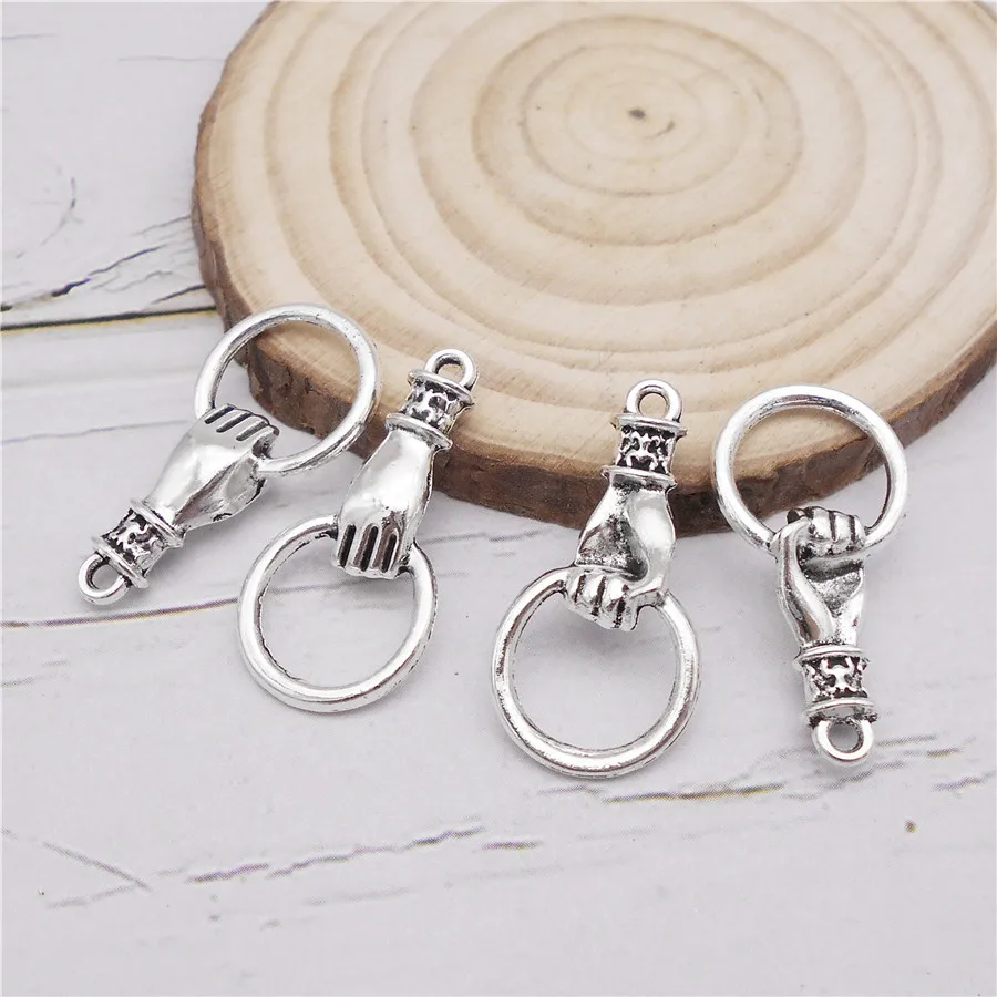 Julie Wang 20PCS Alloy Hand Circle Charms Antique Silver Color Pendant Necklace Bracelet Jewelry Making Accessory