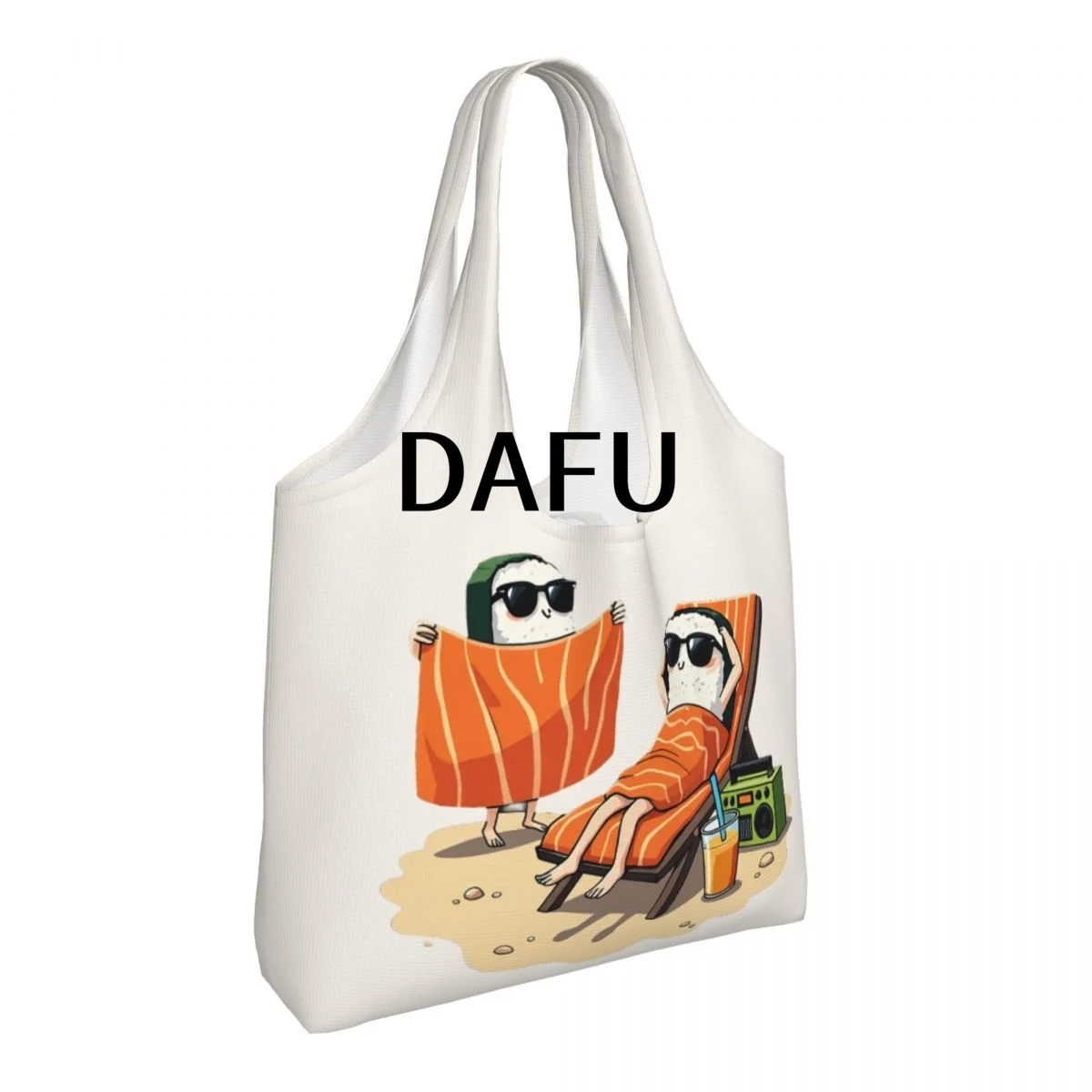 Sushi Beach Vibes Large Capacity Canvas Tote Bag Single Shoulder Work Commute Bag For Women Eco-Friendly Shopping Bag
