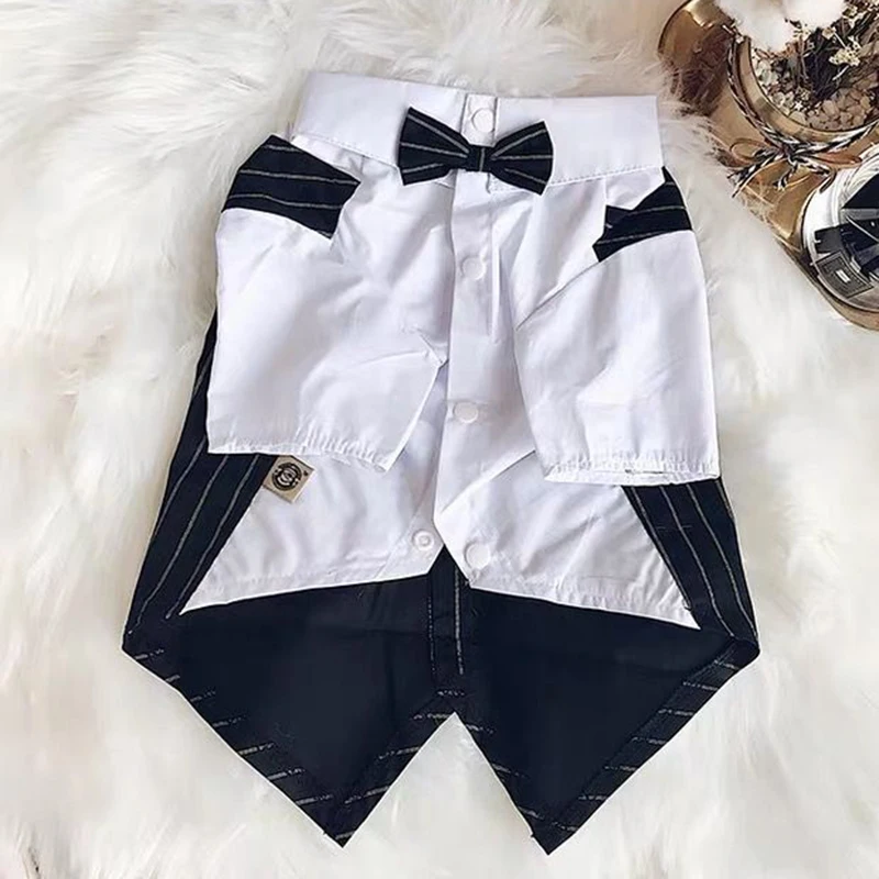 Classic Stripes Tuxedo for Small Dogs Cats Spring Autumn Pet Jacket with Bowknot Gentleman Dog Clothes Schnauzer French Bulldog