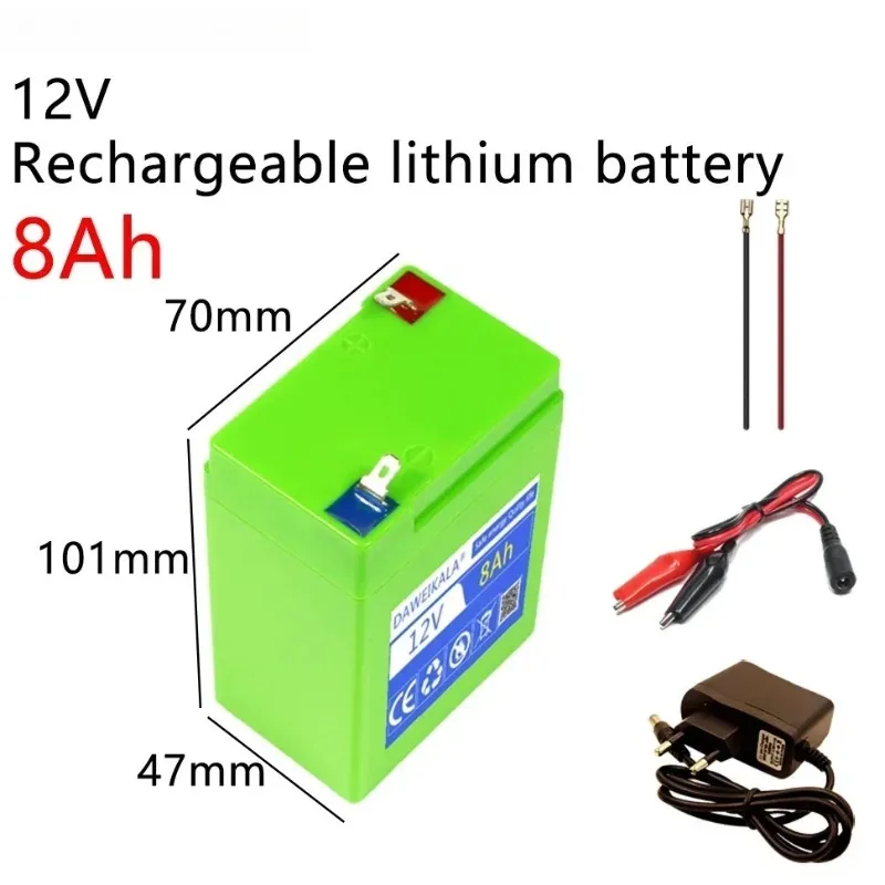 12V 8.0Ah Lithium Battery Pack for Outdoor LED Light Toy Car Solar Panel Replace Rechargeable 18650 Lithium Battery Pack