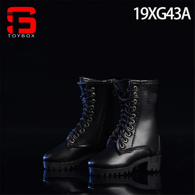 Vstroys 19xg43 1/6 escala soldado feminino zíper meados botas sapatos de couro oco modelo para 12 Polegada figura de ação corpo