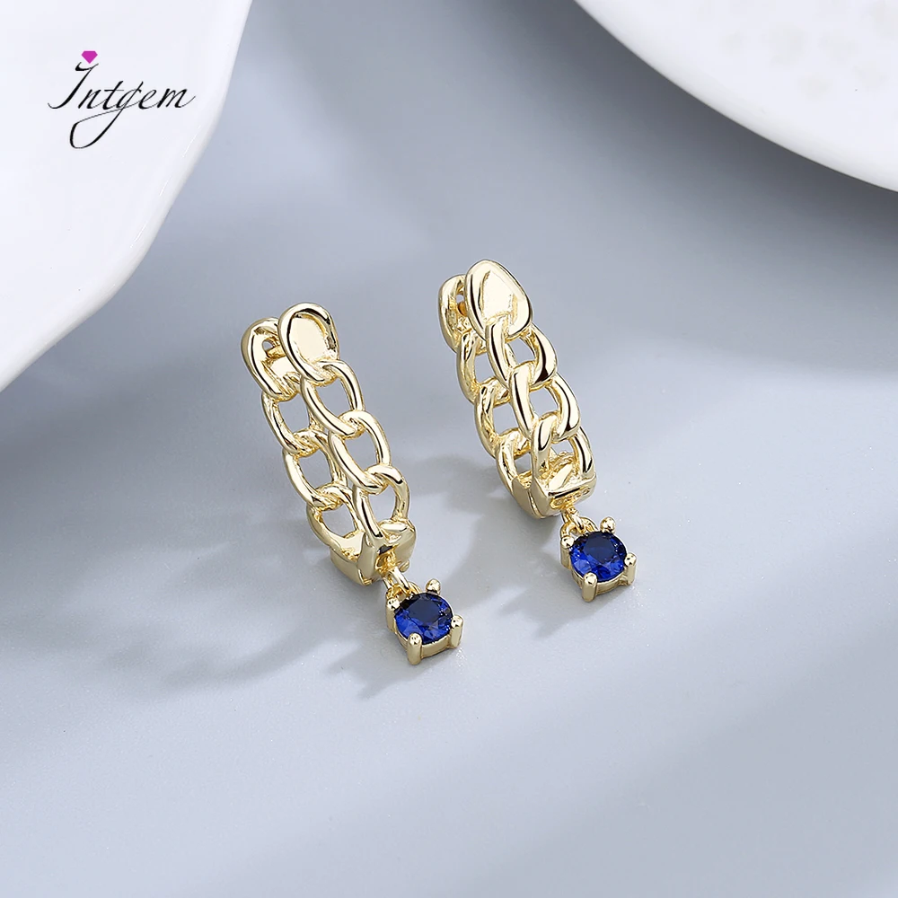 

925 Sterling Silver Earrings Hoop Earrings Ear Jewelry with Blue Zircon Earring For Women Gold Earrings