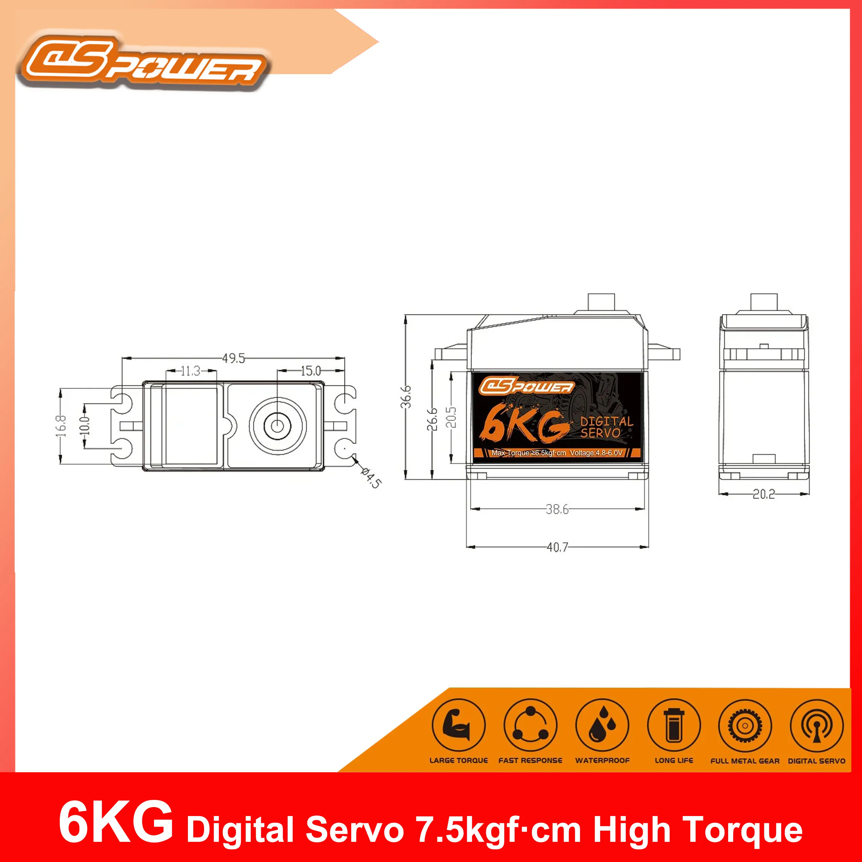 DSpower 6KG Digital Servo 7.5kgf·cm High Torque Plastic Gear for RC 1/10 Drift Car Truck Boat Airplane Robot Arm Model Toy Parts