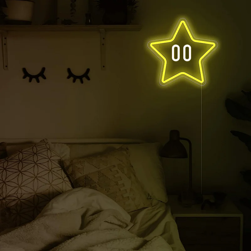 Star Neon Sign Gaming Neon Sign for Mario Game Room Decor Man Cave Kids Room Star Gaming Wall Decor Neon Light Sign