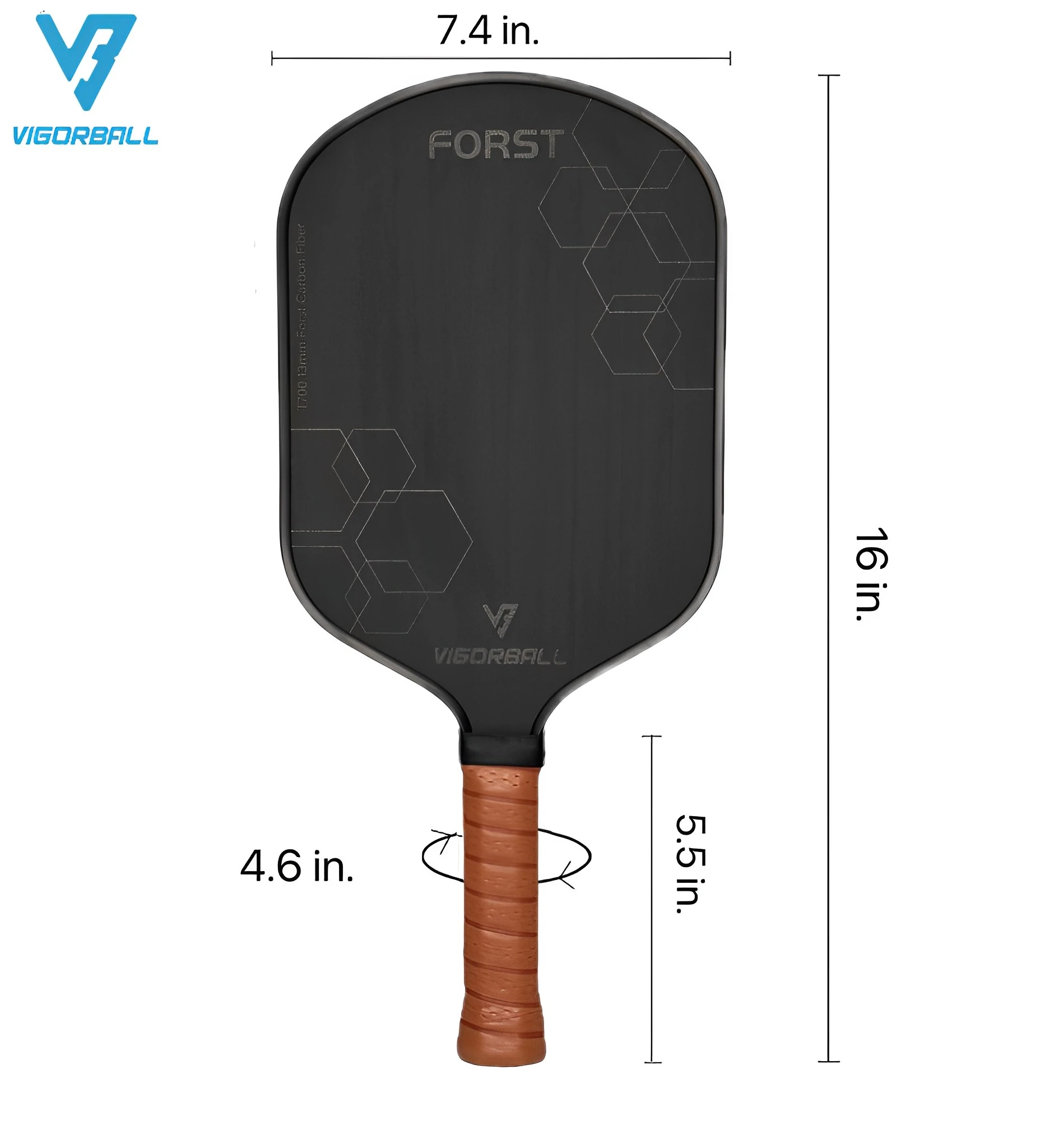 Paleta de Pickleball de fibra de carbono T700, superficie esmerilada de fricción de carbono, núcleo de panal de polímero, potencia mejorada, giro y