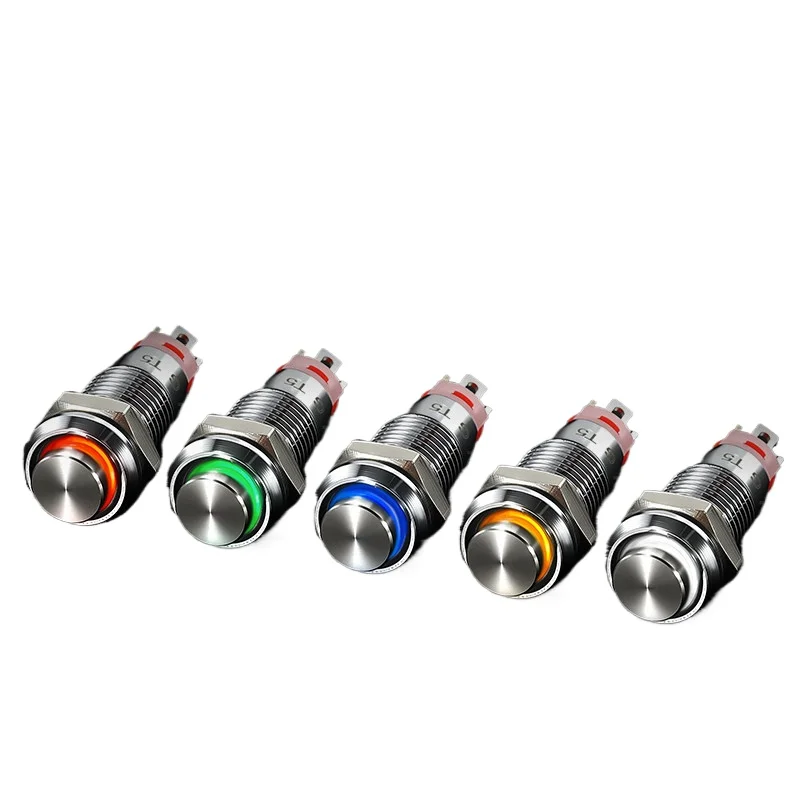 YJ-GQ8/GQ10 8/10MM Metal LED Push Button Switch 3-36V Self-Reset/Latching Red/Green Control Part for Electrical Panel