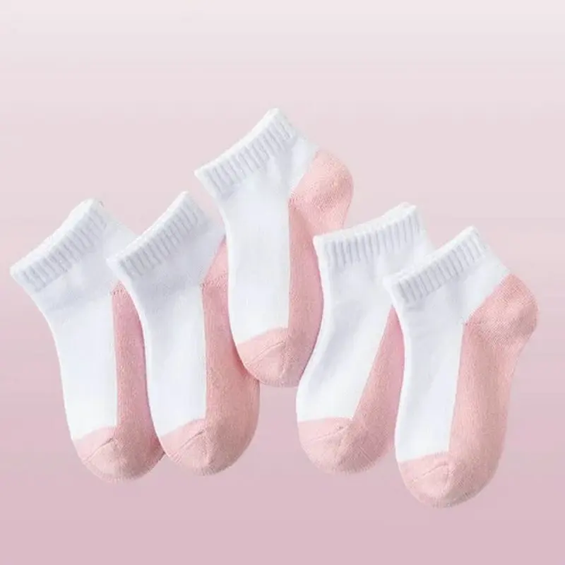 Calcetines cortos de algodón para niños y niñas, medias deportivas de alta calidad, Color blanco, 5/10 pares