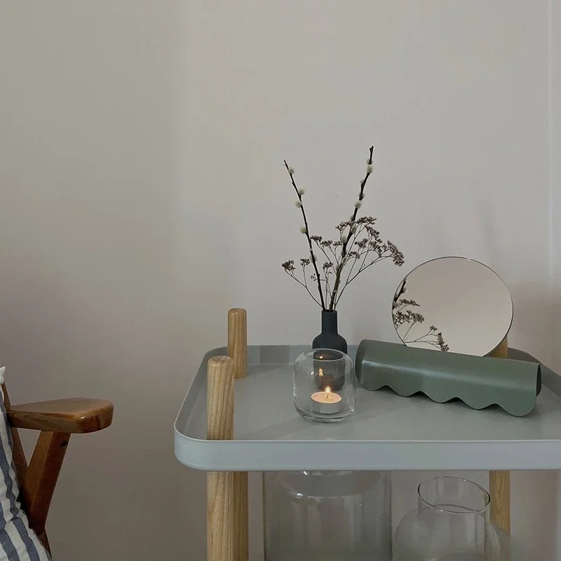 Danish minimalist, modern Memphis style countertop decoration, embedded hotel mirror