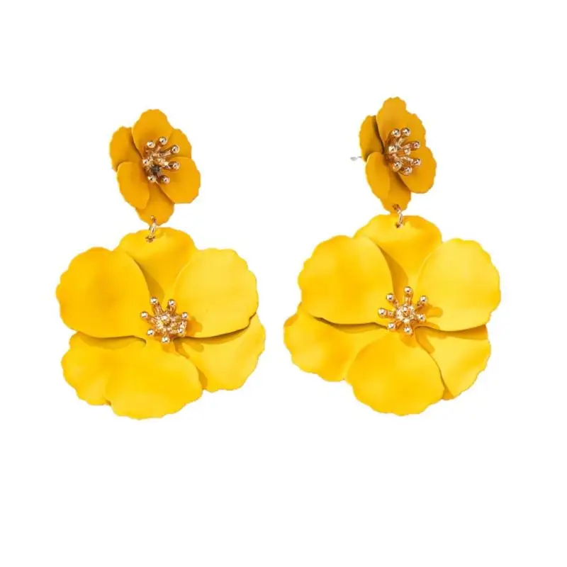 Nuevos Pendientes de Flores Fucsia para Mujer, Pendientes de Novia para Fiestas, Chapados en Oro, con Flores Grandes en Color Fucsia Blanco