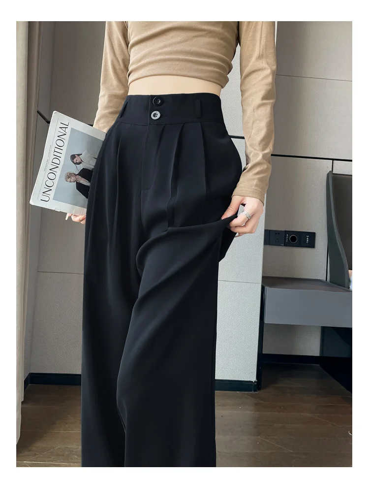 Frauen Lose Frühling Sommer 2024, Neue Hohe Taille Breite Beine Dünne Beiläufige Hosen Koreanische Mode-Trend Weiblichen Anzug Gerade Hosen – Detail 7